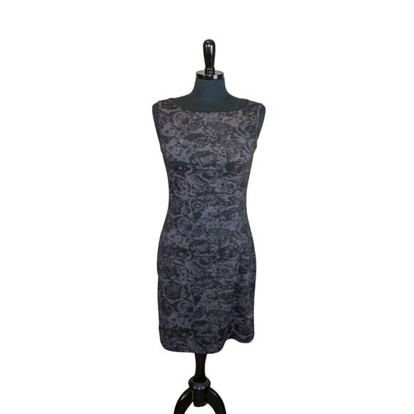 French Curve Sheath Tank Dress Black Rose Floral Print Resort Vacation - Picture 1 of 4